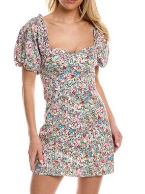 ASTR The Label Skylar Multi Color Floral Puff Sleeve Minidress Size Small